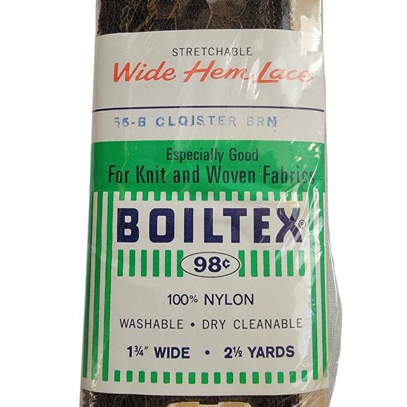 VTG 60s Boiltex Wide Hem Lace 56 B Cloister‎ Brown 1.75" Wide 2.5 Yds Nylon - Picture 2 of 3
